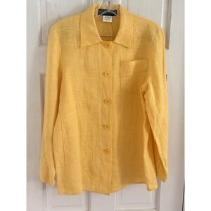 Harve Benard Women's Size 8 100% Linen‎ Yellow Blouse Button Down Collared